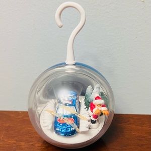 Hot Wheels Planet Micro Christmas Holiday Ornament Blue Car Santa NASCAR